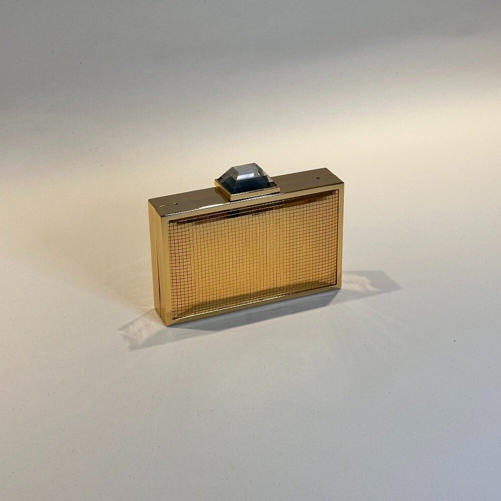 Franchi Gold Metallic Clutch with Crystal Clasp